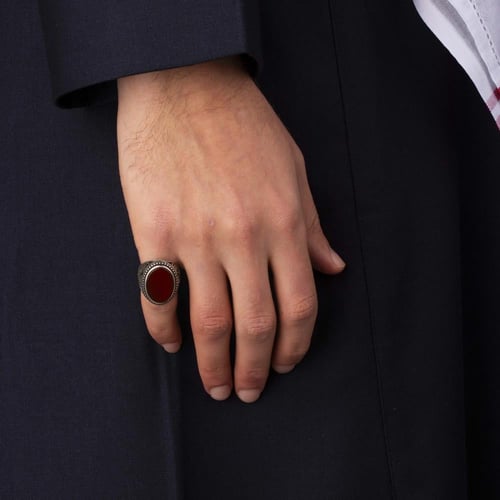 خاتم رجالي فضة استرليني مزين بحجر عقيق أحمر
