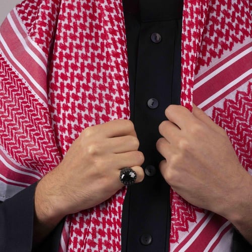 خاتم رجالي فضة استرليني مزين بحجر زركون أسود