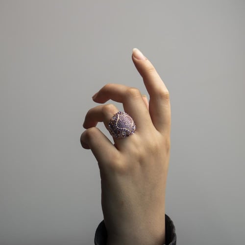 خاتم فضة جولدن روز بفصوص زركون بنفسجية