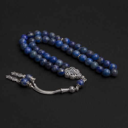 سبحة بحجر اللازورد مع شكة فضة 8مل