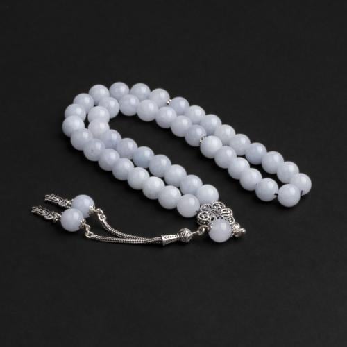 سبحة بحجر الكوارتز اللبني مع شكة فضة 10مل