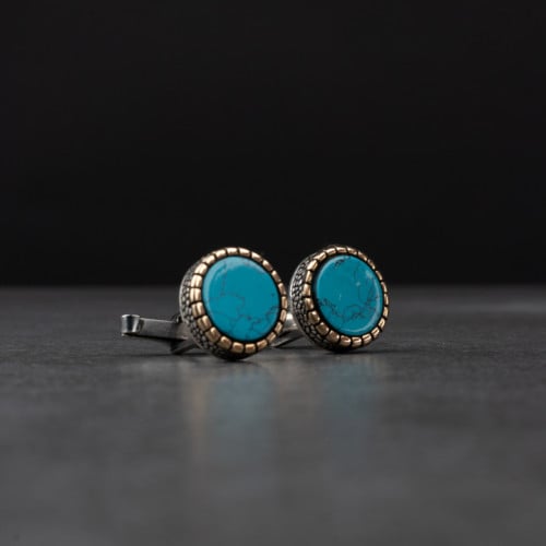 كبك رجالي فضة مع حجر أكوا أزرق