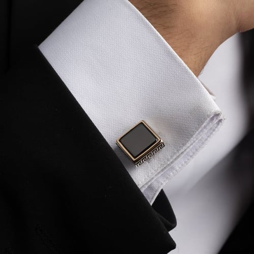 كبك رجالي فضة مع حجر أونيكس أسود