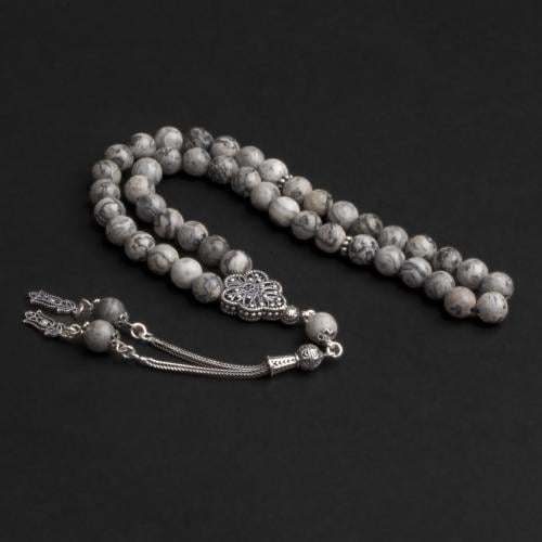 سبحة بحجر اليشب مع شكة فضة 8مل