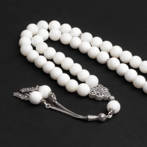 سبحة بحجر عرق اللؤلؤ مع شكة فضة 10مل