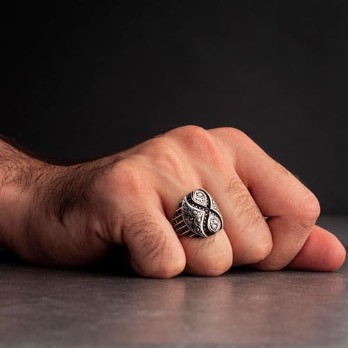 خاتم رجالي فضة استرليني مزين بنقوش فخمة