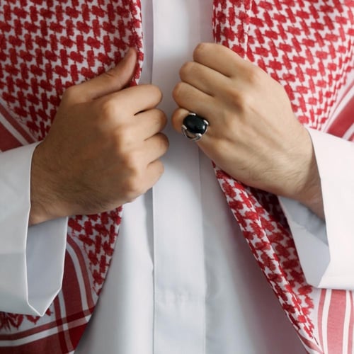 خاتم رجالي فضة استرليني مزين بحجر أونيكس أسود