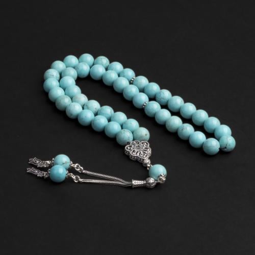 سبحة بحجر الفيروز مع شكة فضة 10مل