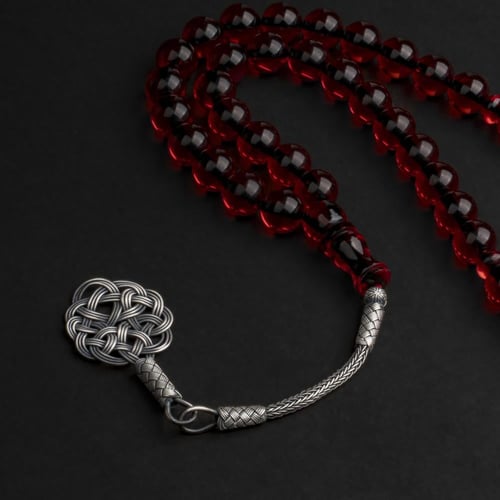 سبحة بكلايت أحمر غامق مع طربزونة فضة