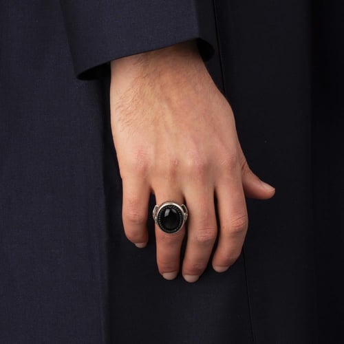خاتم رجالي فضة استرليني مزين بحجر أونكس أسود