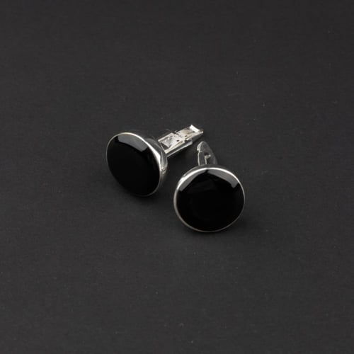 كبك رجالي فضة مع حجر أونيكس أسود