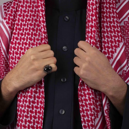 خاتم رجالي فضة استرليني مزين بحجر أونكس أسود ملكي