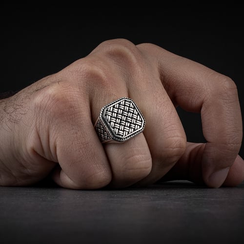 خاتم رجالي فضة استرليني عيار 925 بتصميم سلاسل