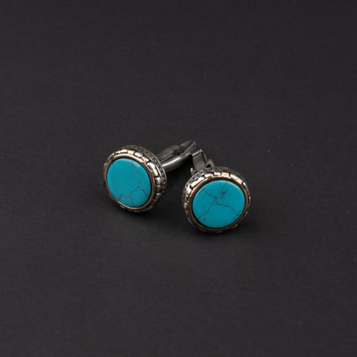 كبك رجالي فضة مع حجر أكوا أزرق