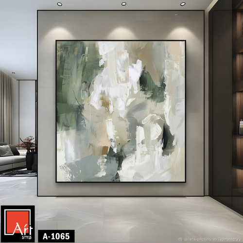 A1065 لوحة تجريدية بأخضر وأبيض هادئ