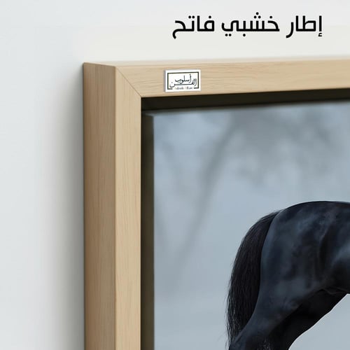 HR251 لوحة فنية معاصرة تصور حصاناً أسوداً يقف وسط...