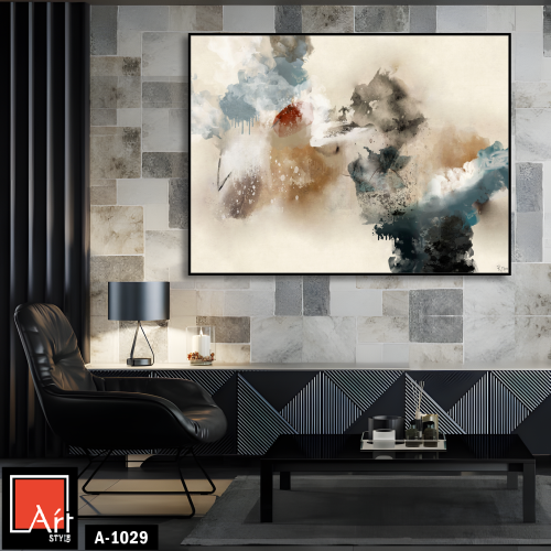 A1029 لوحة تجريدية حيادية بلمسات داكنة