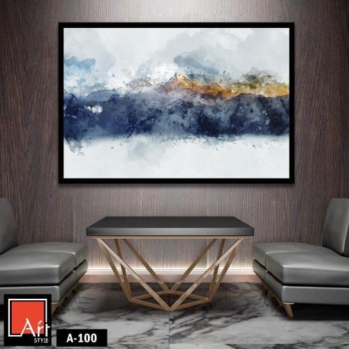 A100 لوحة طبيعية بتدرجات الأزرق والذهبي، تجسد منظر...