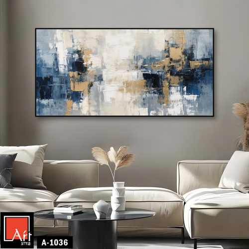 A1036 لوحة تجريدية بألوان زرقاء وذهبية