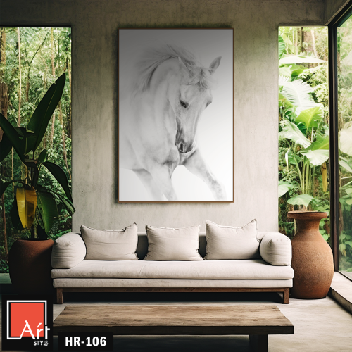 HR106 لوحة فنية معاصرة تصور حصانًا أبيضًا جميلاً ب...
