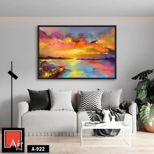 A922 لوحة فنية انطباعية بألوان زاهية، تصور غروب شم...