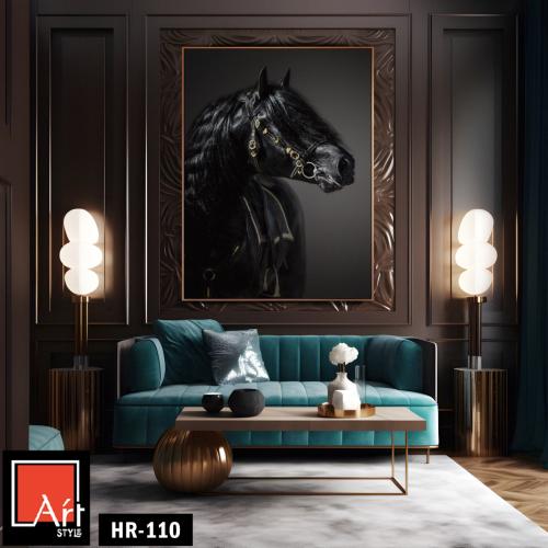 HR110 لوحة فنية بالأبيض والأسود تصور رأس حصان أسود...