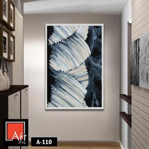 A110 لوحة فنية بإطار أبيض بتصميم تجريدي بألوان هاد...