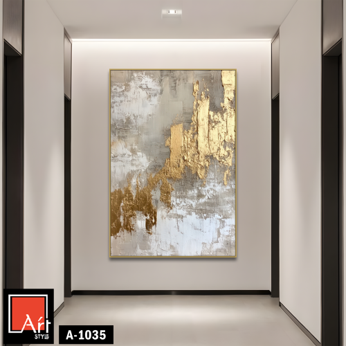 A1035 لوحة تجريدية فاخرة بالذهبي والرمادي