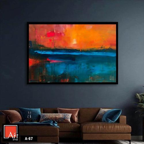 A67 لوحة تجريدية فنية بألوان مبهجة تدمج بين الأحمر...