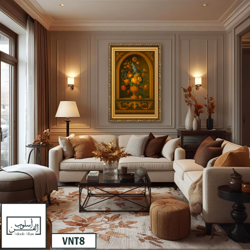 VNT8 لوحة مزهرية الزهور داخل القوس الذهبي