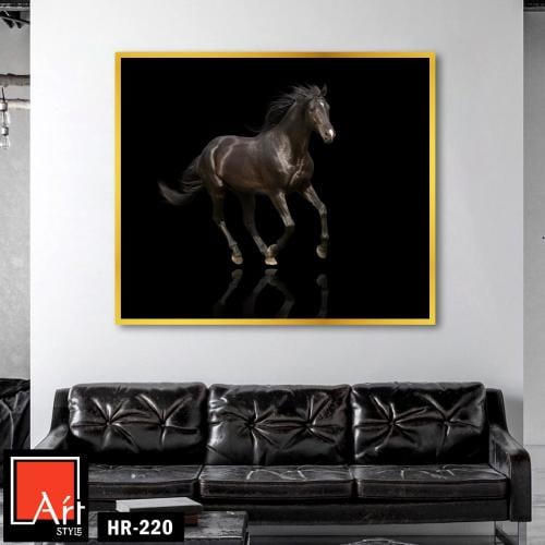 HR220 لوحة فنية معاصرة تصور حصانًا أسود يركض بقوة...