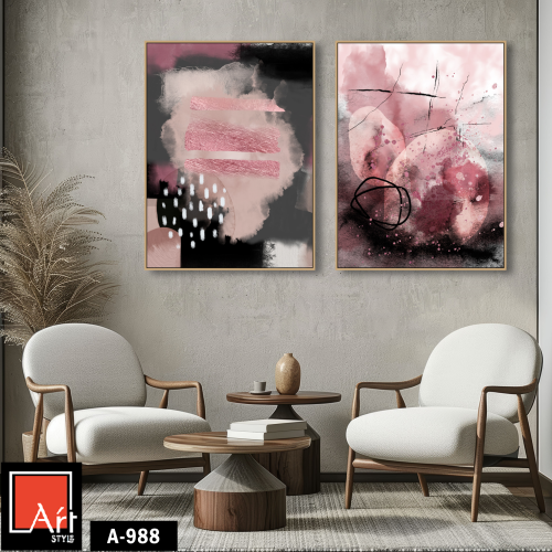 A988 .لوحتان تجريديتان بألوان وردية وسوداء.