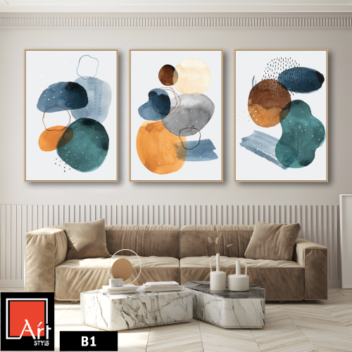 B1 ثلاث لوحات تجريدية بألوان دافئة