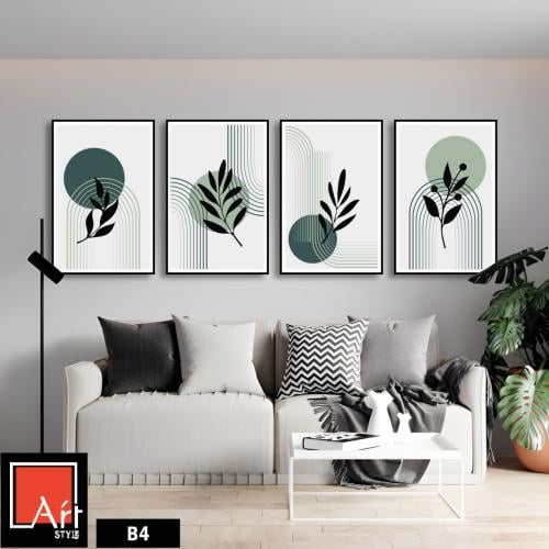 B4 أربع لوحات تصاميم نباتية حديثة.