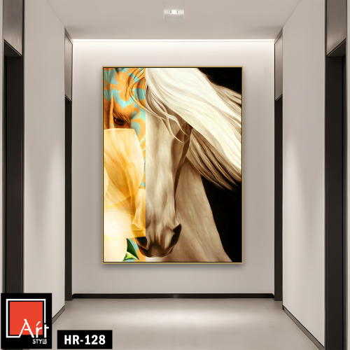 HR128 لوحة فنية تجريدية تصور رأس حصان أبيض بألوان...