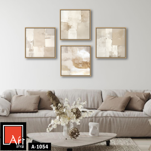 A1054 لوحات رباعية تجريدية بألوان حيادية