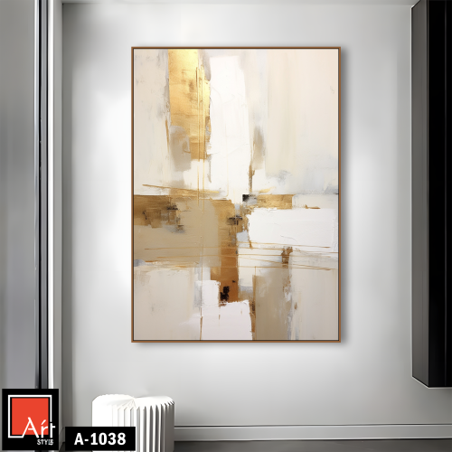 A1038 لوحة تجريدية ذهبية بيضاء فاخرة