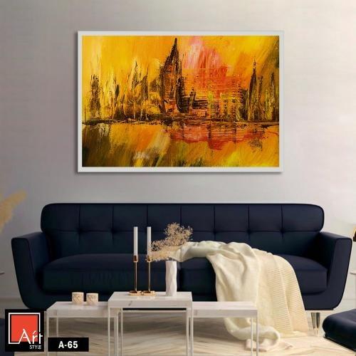 A65 لوحة فنية تجريدية تجمع بين درجات اللون الأصفر...