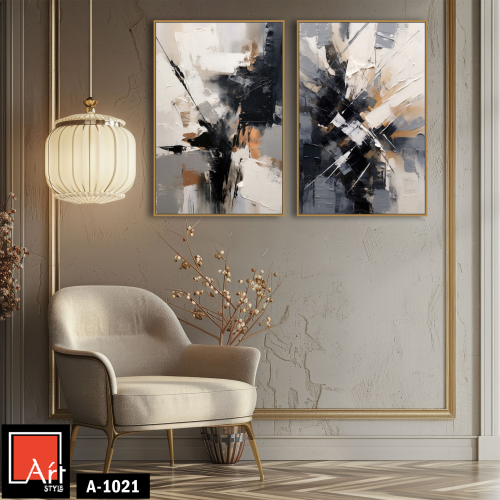 A1021 لوحة ثنائية تجريدية بخطوط ديناميكية