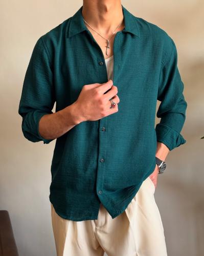 قميص لينن بأكمام طويلة