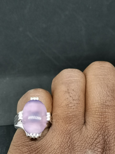 خاتم الفضة بحجر عقيق يماني بنفسج بصياغة حمادة عيار...