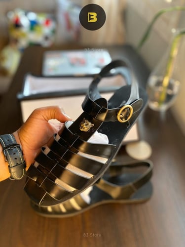 G Men's Black Rubber Buckle Strap Sandals