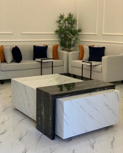 طقم طاولة خدمة خشبي بديل رخام خامة ثقيلة 5 قطعة