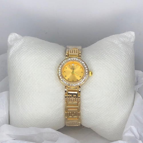 ساعة يد للأطفال مطلية بالذهب ,مع قطع الكريستال الب...