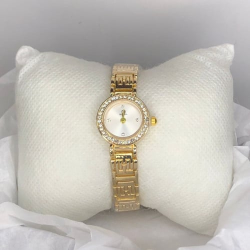 ساعة يد للأطفال مطلية بالذهب ,مع قطع الكريستال الب...