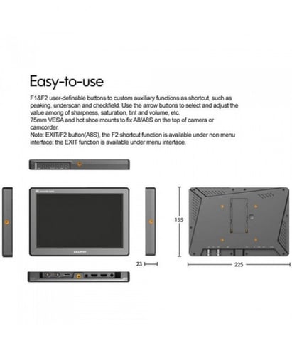 Lilliput A8S 4K 8.9" On-Camera HDMI and 3G-SDI Mon...