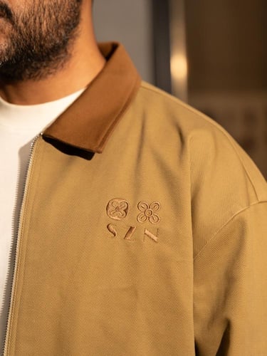 Beige Contrast Collar Work Jacket