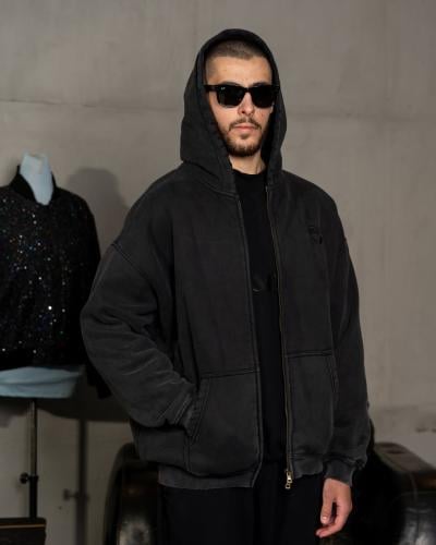 Black SZN Logo Zip Up Hoodie