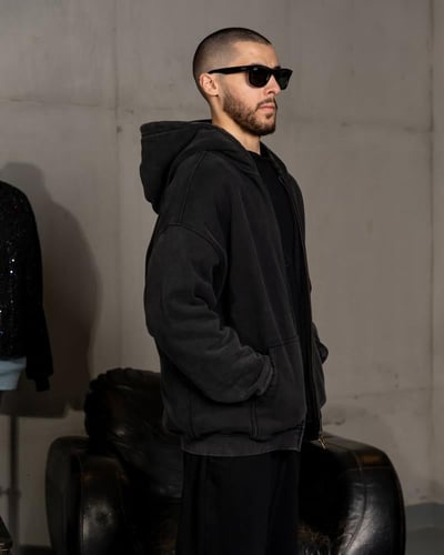 Black SZN Logo Zip Up Hoodie