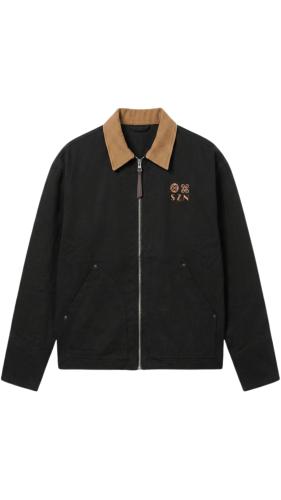 CONTRAST COLLAR WORK JACKET - BLACK